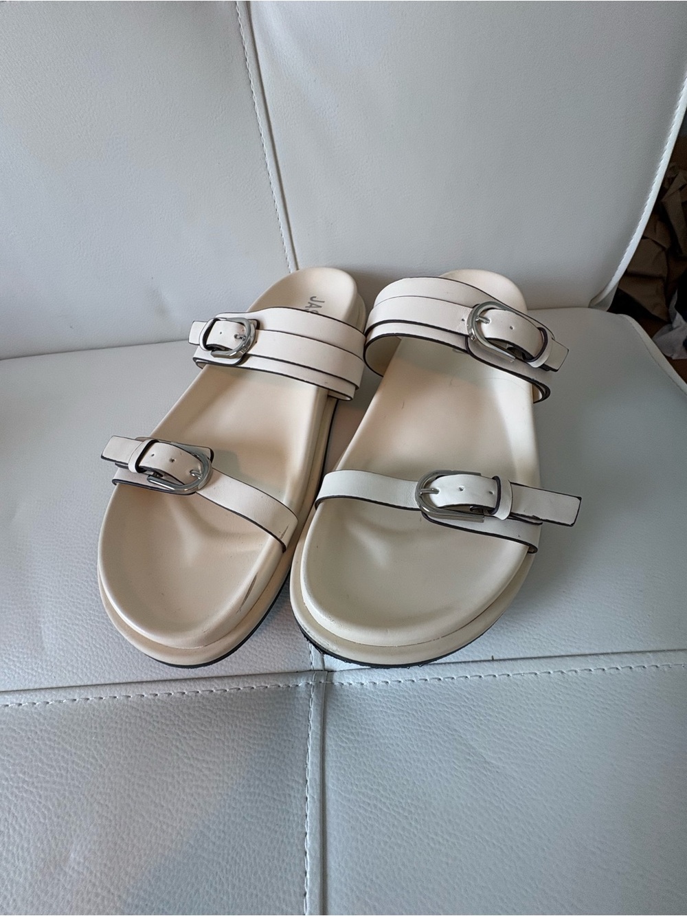 Jason Wu Cream Double-Strap Buckle Slide Sandals